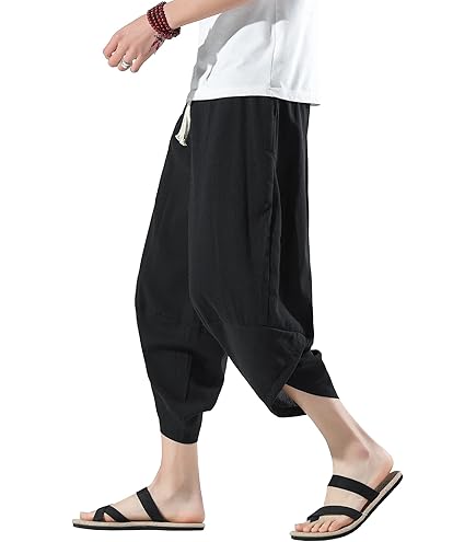 Amazon.co.jp: Men's Sarouel Pants, Solid Color Casual Cotton