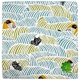 こはれ 風呂敷 ねこととり 綿100％ (45cm, グリーン)