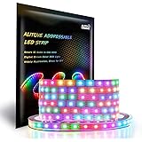 ALITOVE LEDテープライト WS2812B アドレス可能 イルミネーション LEDライト 5050 RGB SMD 5m 60LEDs/m 300LEDs ピクセル 個別にアドレス指定可能 切断可能 プログラム可能 防水IP67 白PCB D