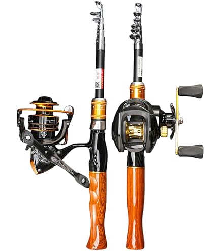 Amazon | 1.8m-2.7m釣り竿リールコンボ、延長木製ハンドルルアー