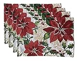 Christmas HollyポインセチアプレースマットWinter Holiday – 4のセット