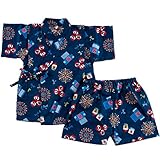 (ファンファン) 甚平 男の子 日本製生地 夏 花火 祭り 紺 80