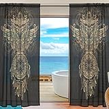 seulifeウィンドウ薄手カーテンBoho動物フクロウドリームキャッチャードアキッチンリビングルームベッドルーム55 x 78インチ2のボイルカーテンドレープパネル 55"x 78" g245394