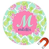 プレッピーハイビスカス柄ラウンドカーマグネット( Personalized ) 9" x 9" ピンク cp-rnd-mgnt-9+1112610