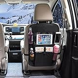 omorc車Backseat Organizer Ipadタブレットタッチスクリーンホルダー、マルチポケット付きボトル、ティッシュボックス、キッズ玩具ストレージと子供旅行用アクセサリーキックマット、シ