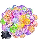ストリングライト 6M 30球 5色 ラタンボール型 LEDイルミネーションライト ソーラー充...