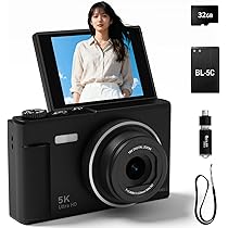 デジタルカメラ NATSUMI Amazon | Fesaymi デジカメ 5K 7500万画素 デジタルカメラ 180度回転
