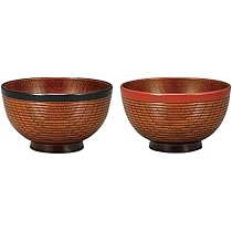 Amazon.co.jp: 山中塗 レンジ 欅千筋杢目 汁椀 ペアセット 帯黒&帯朱