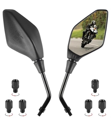 3個セット 10mm バイクミラー ブラック 正ネジ 左右 バイク ミラー ポリゴン 角型 多角形 ZXタイプ 純正風 マットブラック