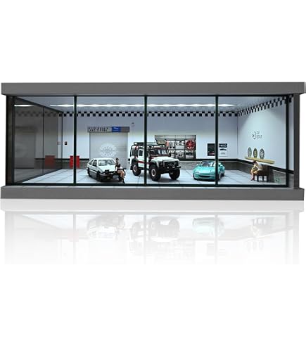 Amazon.co.jp: ジオラマ 1/43スケール 車庫モデル LED照明付き