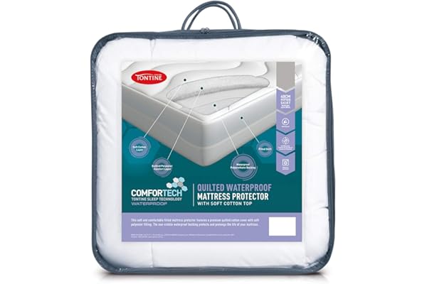 Tontine Tontine Comfortech Quilted Waterproof Mattress Protector, Queen – Soft Cotton Cover with Anti-Bacterial Treated Filling – Waterproof Backing and 50cm Fitted Skirt – Machine Washable