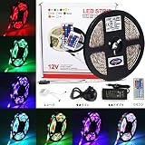 LETOUR LEDテープライトスーツ LED５Ｍイルミネーションライト高輝度RGB発光44キーリモコン操作12Vの電源アダプタ付 両面テープ フレキシブルテープライティングテープライト 家 バー レ