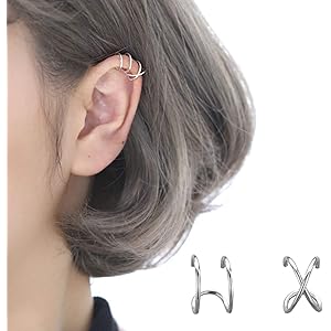 シルバー925 ダブル&クロス イヤーカフ 2個セット 全3色 ピアス イアリング ユニセックス メンズ レディース ア…