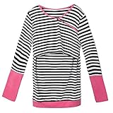 Decdeal レディース マタニティ ストライプ 看護 授乳服 ロングスリーブ トップ服