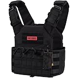 OneTigris プレートキャリアタイプベストPLPC ダミープレート&マグポーチ付き MOLLE 防弾チョッキ ミリタリー装備 (黒)