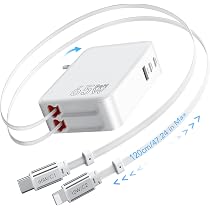Amazon | GLILAVOX 65W 5in1 120cm 充電コード付き 巻き取り式 充電器