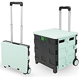 E-UP 折りたたみキャリーカート ショッピングカート コンテナキャリー キャリーカート 耐荷重35kg 45L 軽量 台車 静音 コンパクト 蓋付き 買い物カート 座れる キャンプ用 家庭用 飛び出し防止 簡単組立て 簡単取り付け (2輪, ブラッ