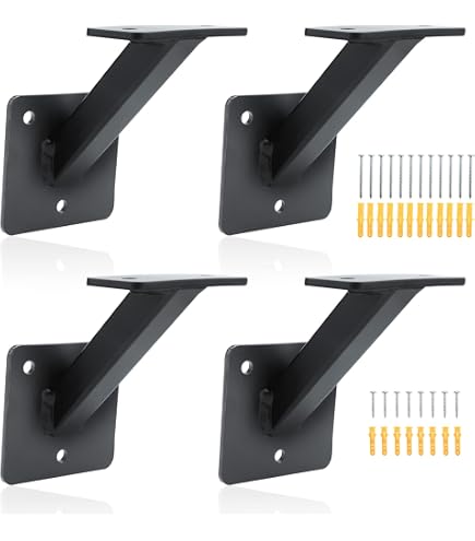 GENHAKON Heavy Duty Stainless Steel Handrail Brackets - 8 Pack, Black, 3.2x2.4 Inch