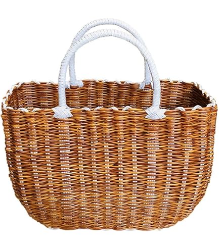 Amazon｜Riazdiw 蓋付きピクニックバスケット、持ち運び可能、ハンドル