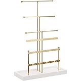 uxcell Jewelry Stand Holder, 6 Tier Metal Necklace Display Organizer Earring Tower with Wood Tray for Bracelets, Rings, Earri