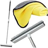 Rubber Broom Pet Hair Remover with Hanger for Fluffy Carpets, Hardwood Floors, Tiles, Windows, Black Gray,Including One Micro