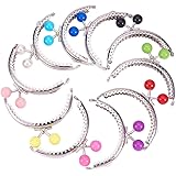 PandaHall Elite 10個セット がま口 口金 鉄製 大き目くちがね 留め金 ロック 財布&小銭入れ フレーム ハンドル くし型(半円形) 口金パーツ カラフル あめ玉付き 縫い付けタイプ 手作り 素材 裁縫材料 68x85~87x11m