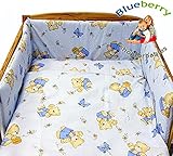 Blueberry Shop Tour de lit pour lit d'enfant Motif ours Bleu 35 x 150 cm