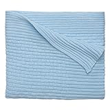 Elegant Baby 100% Cotton, Basket Weave Knit Blanket with Wide Ribbed Border 30 x 40 Inch in Baby Blu