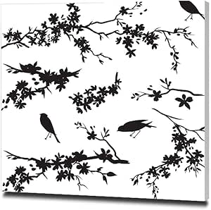 Amazon 満開の桜の枝 アンプ 鳥黒シルエットイラスト アートパネル アートフレーム ポスター おしゃれ インテリア 模様替え リビング 内装 壁の絵 Arts モダン 木枠セット 40x40cm ウォールステッカー オンライン通販