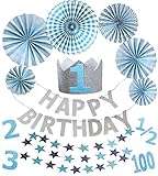 BABY tree 誕生日 デコレーション セット （ ハーフ バースデー 100日1歳 2歳 3歳 ） (ブルー / シルバー)