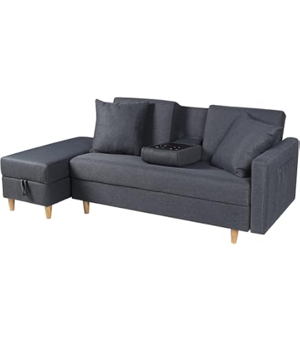 Amazon｜ソファー 3人掛け ソファベッド 天然木脚 ドリンクホルダー 多