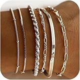 DEARMAY Gold Bracelets for Women Waterproof, 14K Real Gold Jewelry Sets for Women Trendy Thin Dainty Stackable Cuban Link Pap