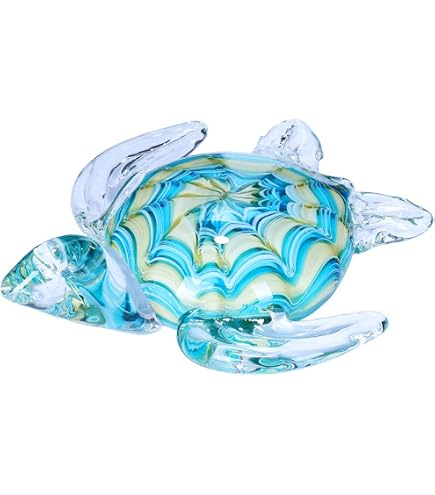 Glass Baron Statuetta Tartaruga Marina In Vetro Con Corallo Blu E Cristalli Swarovski - 3