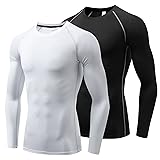 [Barifall] コンプレッションウェア メンズ 長袖 アンダーシャツ パワーストレッチ スポーツインナー [吸汗 速乾 通気 ] 323-BK+WT-3XL
