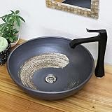 信楽焼　5カラーから選べる 洗面ボール　【黒ハケメ 手洗い鉢（大型）　tr-4118】洗面鉢　...