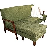LOWYA （ロウヤ） ソファ ソファー カウチソファ ベンチソファ 3人掛け 木製フレーム ヴィンテージ風 ファブリック グリーン おしゃれ 新生活
