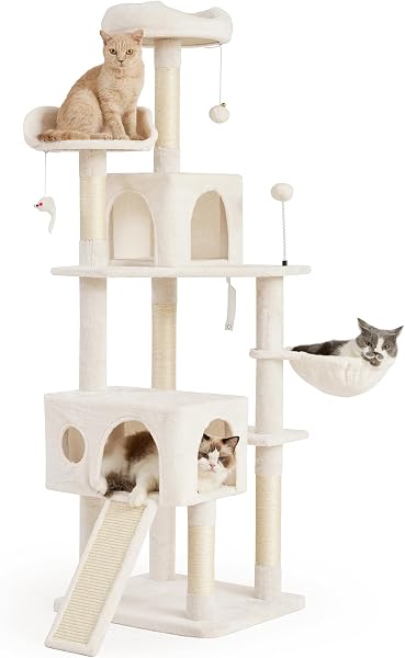 AIFY キャットタワー 大型猫用 多頭飼い 省スペース スリム 据え置き 安定強化構造 ハンモック付き 隠れ家付き 爪とぎ 見晴らし台 おもちゃ付き 運動不足解消 高さ170cm - 1