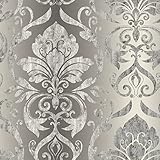 Chesapeake VIR98216 Lulu Charcoal Smiling Damask Wallpaper, Espresso by Chesapeake