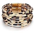 Fesciory Leopard Bracelet for Women Multi-Layer Leather Wrap Bracelet Handmade Wristband Metal Pipe Charm Magnetic Buckle Ban