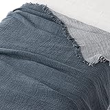 無印良品 フリンジ使い三重ガーゼリバーシブルケット ブルー ダブル 180×200cm 15120611