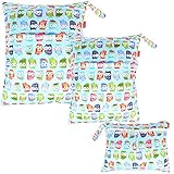 Damero ウェットバック(防水バッグ) 3点セット 可愛い オムツ・おしりふき・着替え・タオル・水着・お風呂用品・食事セット入れ マルチ収納 お出かけ 温泉 スポーツ 大活躍（可愛いフクロウ）