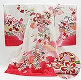 金駒刺繍 金彩 鞠 雲取り 四季百花 紗綾形綸子地紋様 お宮参り 着物 女の子（初着 産着 のしめ）【絹100% 友禅 】