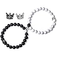 XIANNVXI Couples Magnetic Mutual Attraction Distance Bracelets King&Queen Crown Couple Bracelets His and Her Lover Lava Rock 