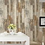 HaokHome 605 ビンテージ木目ウッドパネル壁紙ロールタン/ベージュ/ブラウン木製プランク壁画ホームキッチンバスルーム装飾 53cmx10m