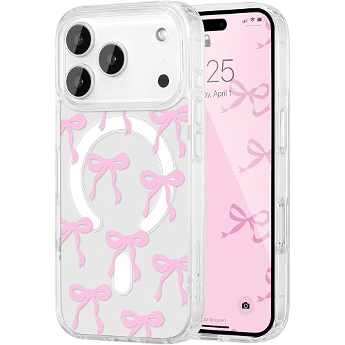UEEBAI Magnetic for iPhone 17 Pro Max Case, Bow Case Compatible with MagSafe, Wireless Slim Clear Ribbon Aesthetic Phone Cove