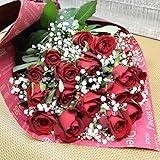 深紅バラとかすみ草の花束 20本 フラワーギフト 誕生日 結婚記念日 還暦祝い