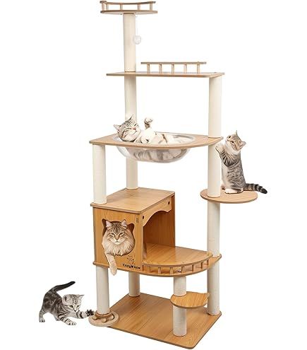 Amazon | CozyMeow キャットタワー 木製 スリム 宇宙船 据え置き