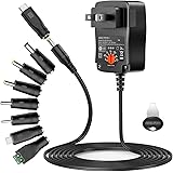 POWSEED 12W マルチ電圧 ACアダプター 3V 4.5V 5V 6V 7.5V 9V 12V ユニバサル 家庭用1000mA電源 LEDストリップ ルーター スピーカー タブレット用アダプタ 5.5*2.1ｍｍ DCジャック 変換 Type