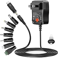 POWSEED 12W マルチ電圧 ACアダプター 3V 4.5V 5V 6V 7.5V 9V 12V ユニバサル 家庭用1000mA電源 LEDストリップ ルーター スピーカー タブレット用アダプタ 5.5*2.1ｍｍ DCジャック 変換 Type