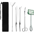 Lukovee Aquarium Tools Kit, 4 in 1 Long Stainless Steel Tweezers Scissor Spatula Multi Functional Aquarium Tank Tool Set for 